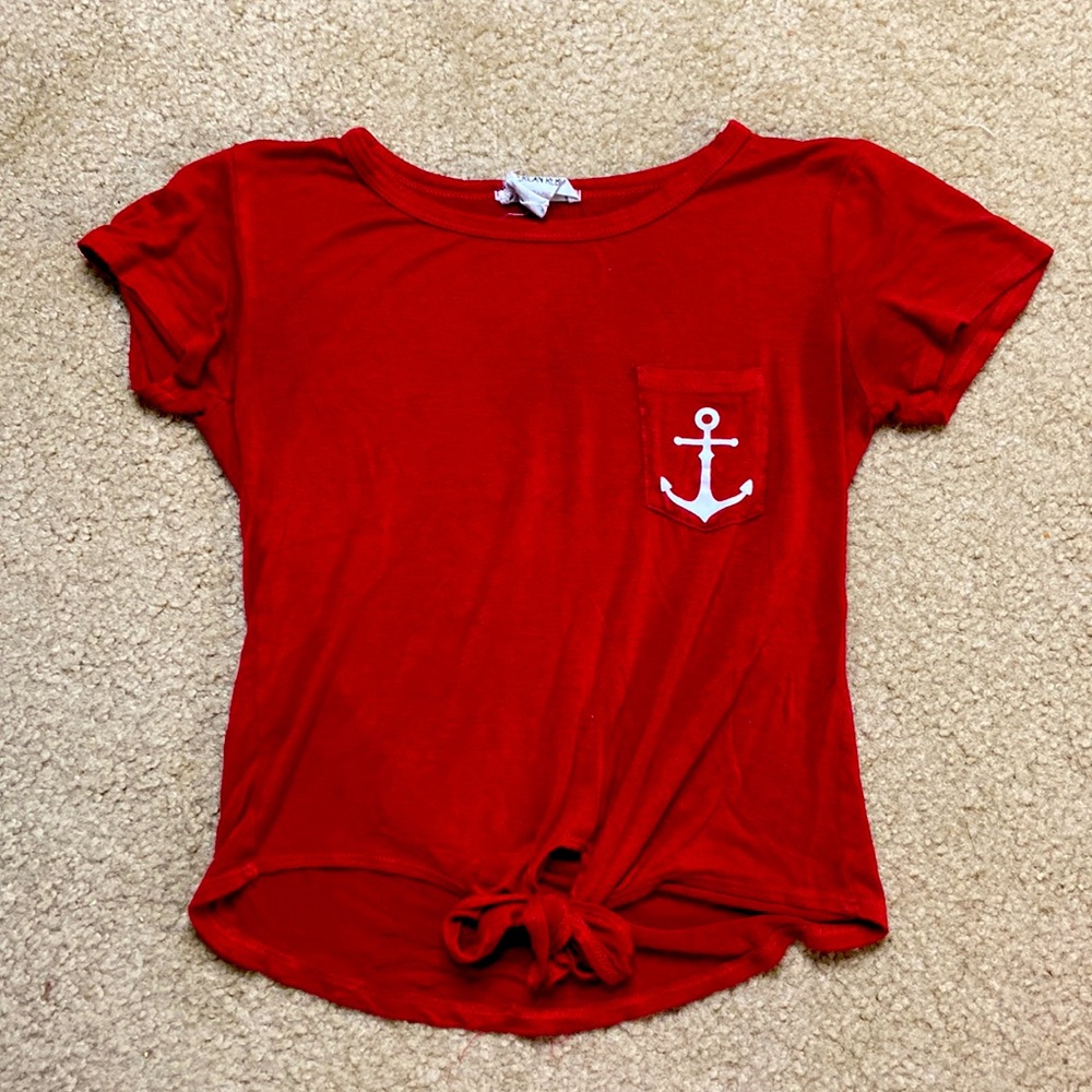 Red American Rebel Casual shirt with anchor pocket on left side and tie in front